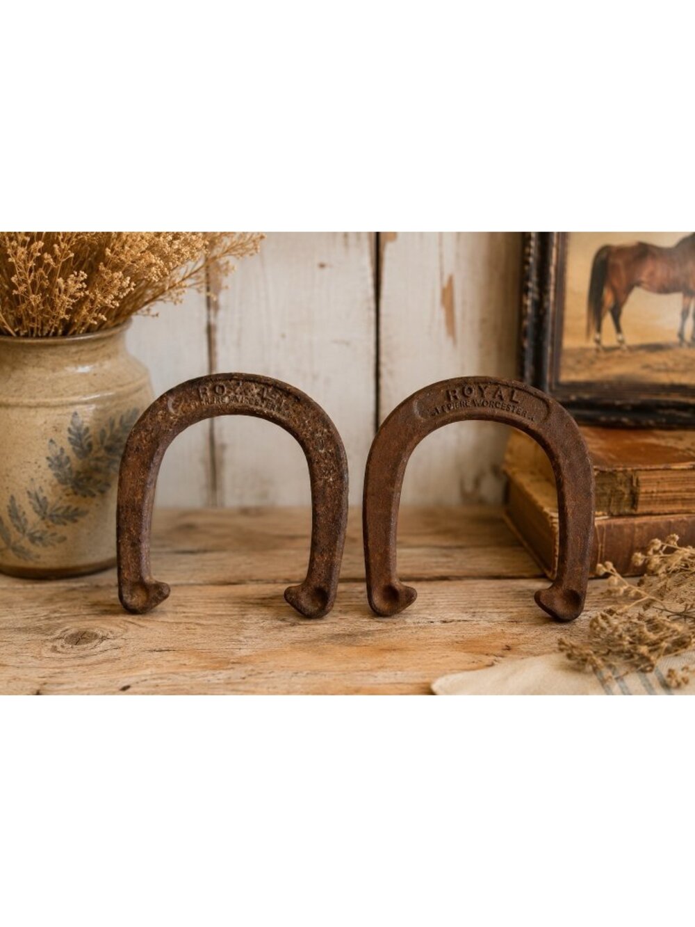 VTG Royal ST Pierre Worcester MA Iron Western Horseshoe Set Rustic Farmhouse